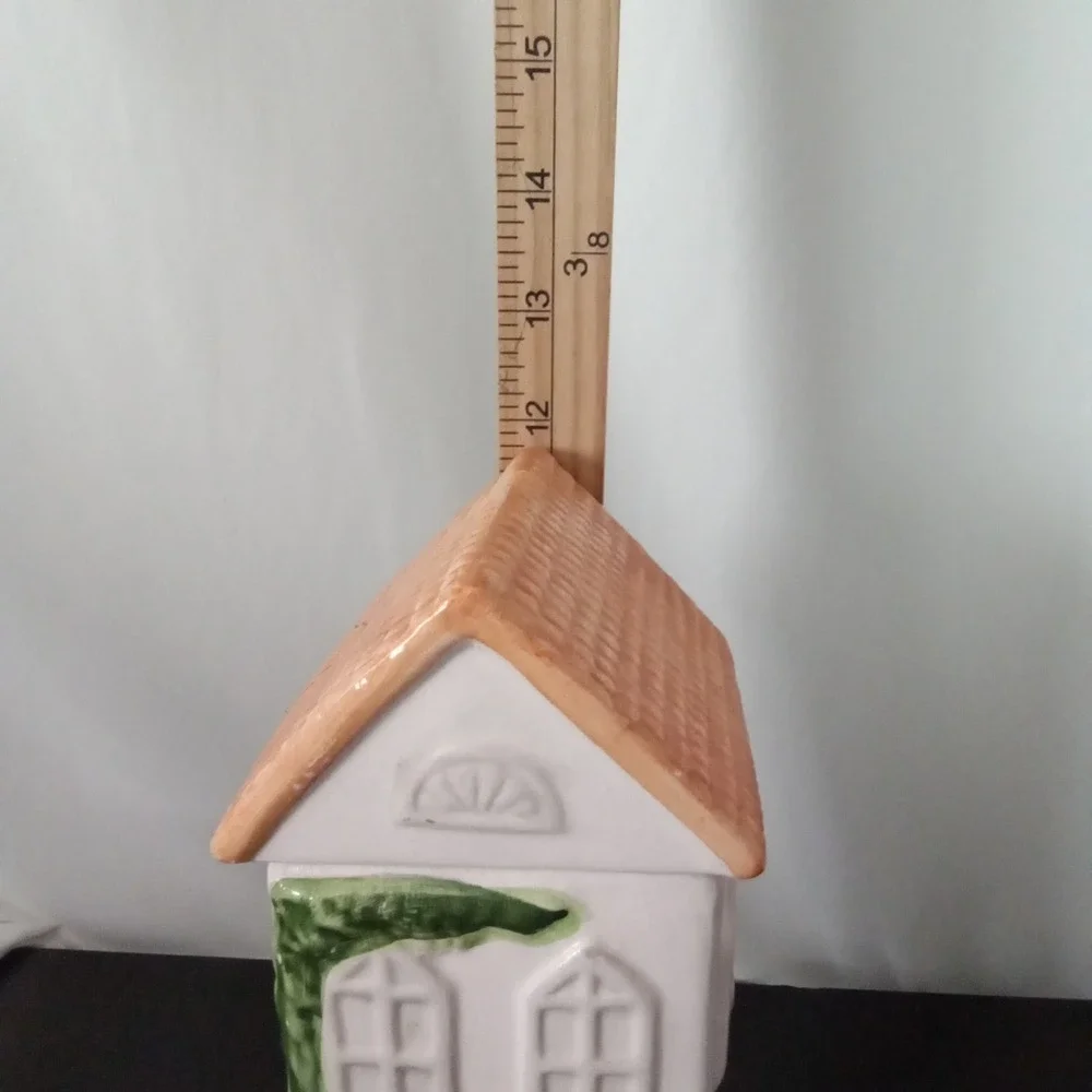 Vintage Style Ceramic Tall Pasta Canister House Shape Hand Painted 12.5 Inch